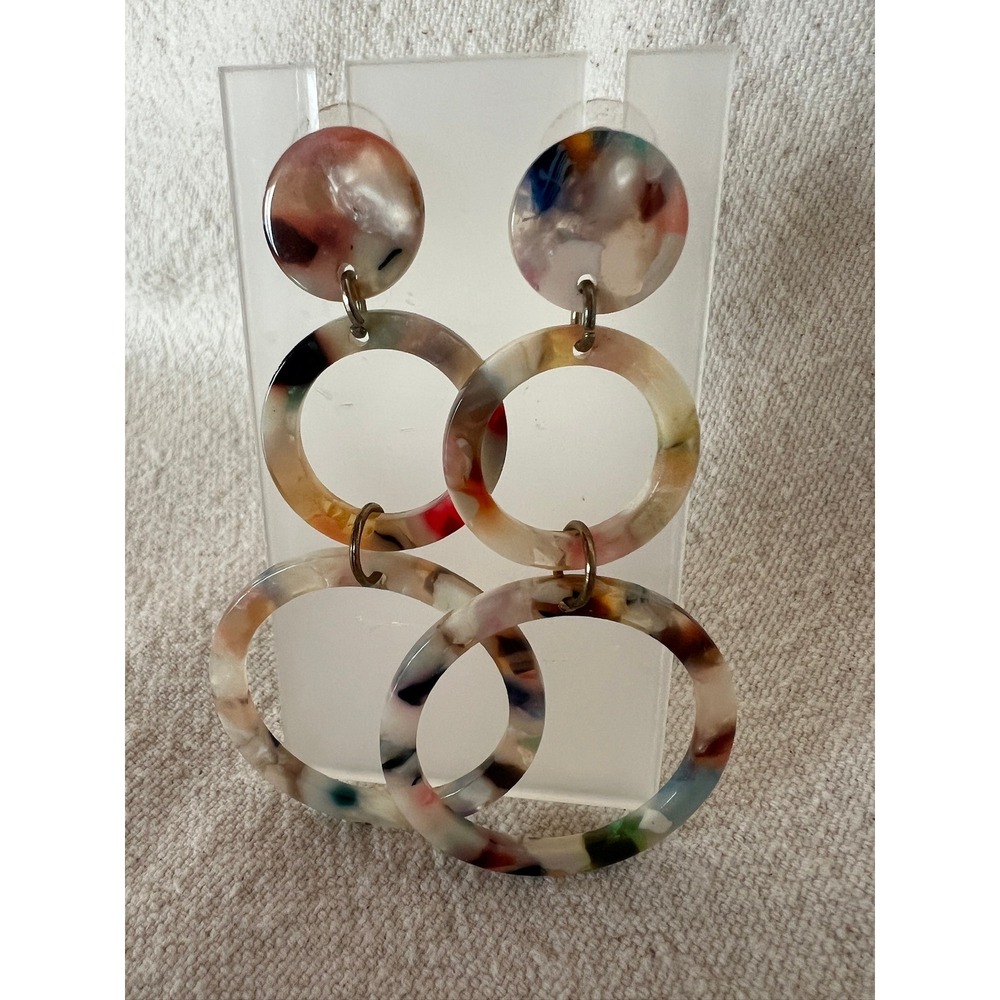 Acrylic Drop Earrings Circles Multi-Color Marbled Confetti Geometric Dangle